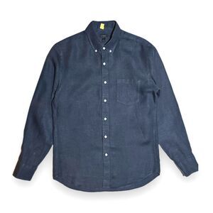 J.Crew Baird McNutt Irish Linen Shirt Mens M Indigo Blue Garment Dyed Slim Fit
